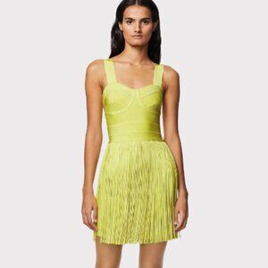 Hervé Léger - Fringed Recycled Bandage Mini Dress - Limoncello, Size Small [NEW]